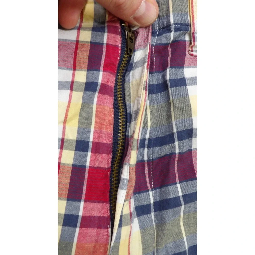 Y2K Polo Jeans Co Ralph Lauren Plaid‎ Shorts Men 38 Red Blue Cotton Chino Preppy